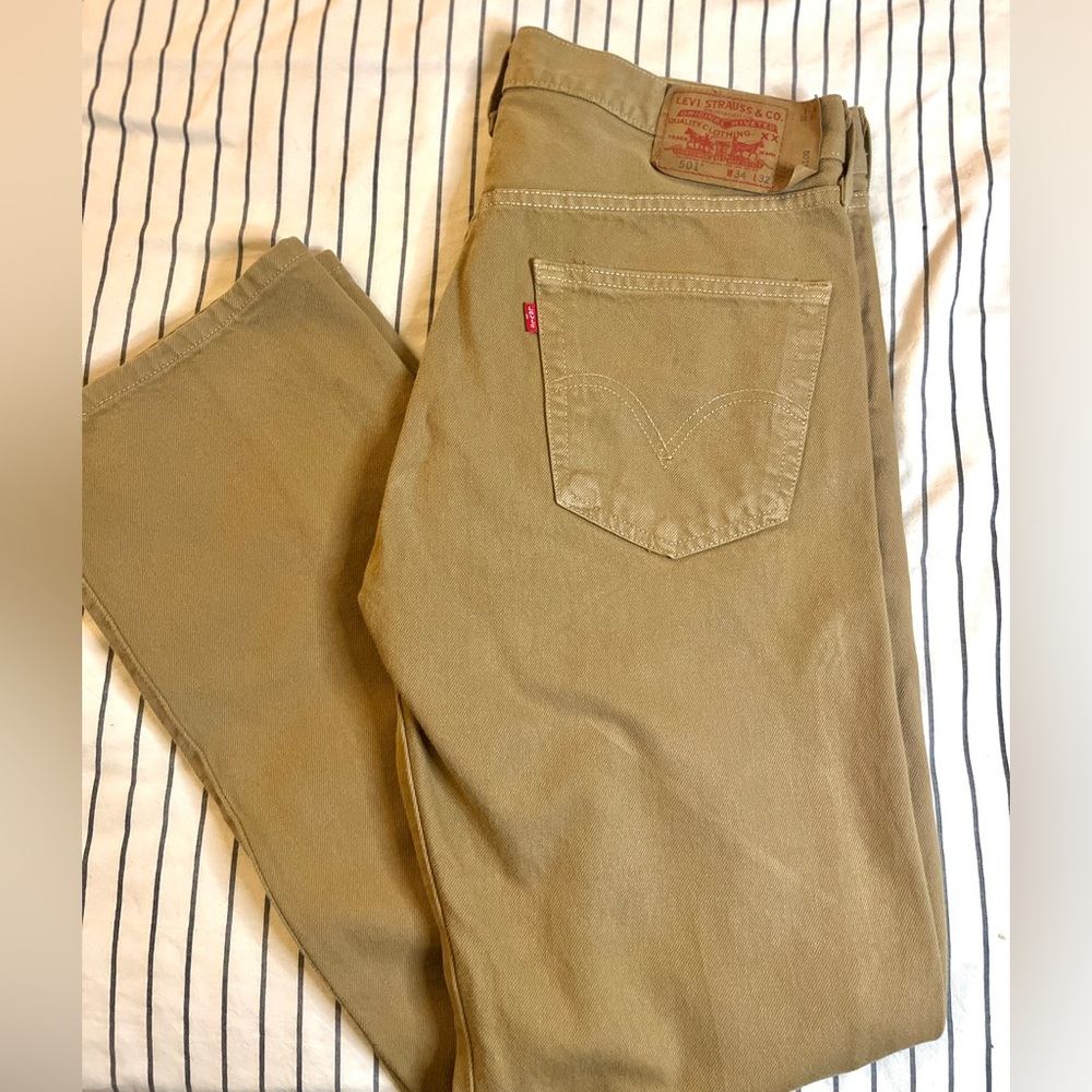 Levi's 501’s Jeans Tan Wash Pants Button Fly Straight Leg 90’s Size 34x32